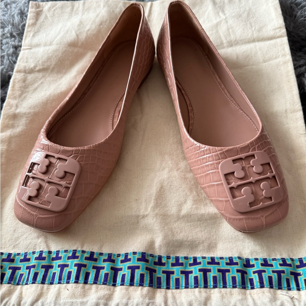 Tory Burch Pink Textured Ballet Flats